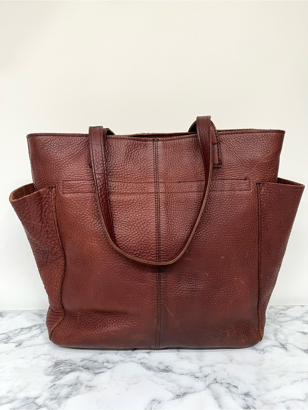 Duluth Women's Lifetime Leather Tote Bag Brown Side Pockets Durable Heavy Duty - Picture 2 of 15